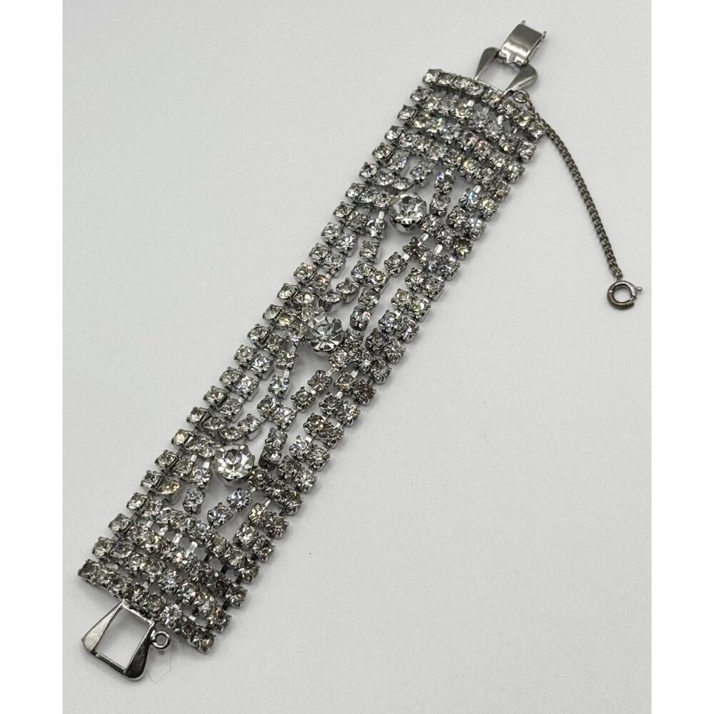 Vintage Oversized Wide Glass Rhinestone Bracelet Hollywood Regency
